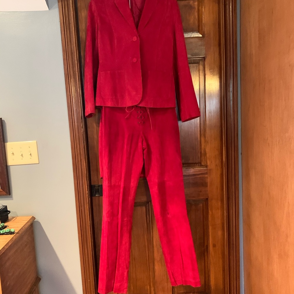 Vintage Red Suede Suit Set